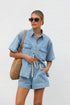 'Elowen' Button Up Denim Top & Shorts Set - Celes Fashion